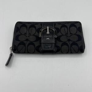 Coach Black Campbell Signature Buckle Zip Around Accordion Wallet‎